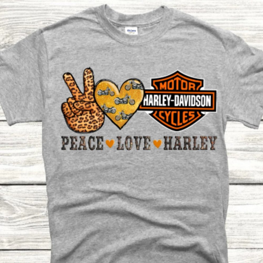 Peace, Love, and Harley, Graphic TEE, Biker Shirt, HD Shirt, Gifts for Her - Picture 2 of 3